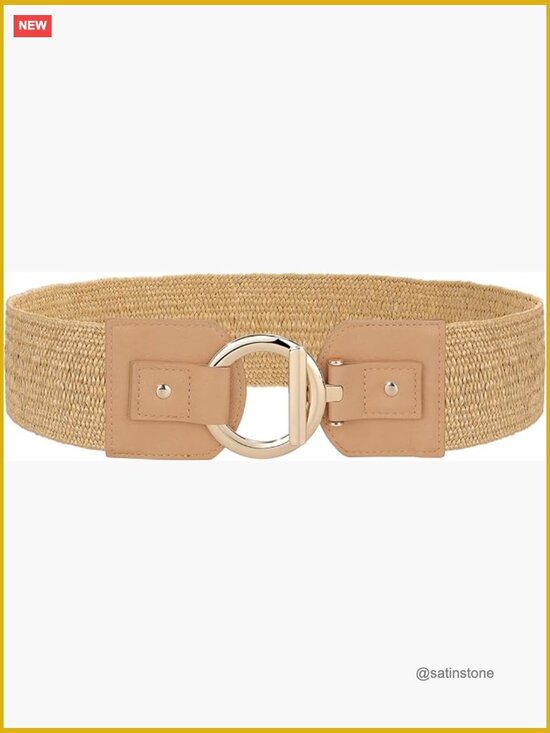 Straw Woven Elastic Belt Wide Stretch Waistband for Dress Boho Summer Belt main image 4